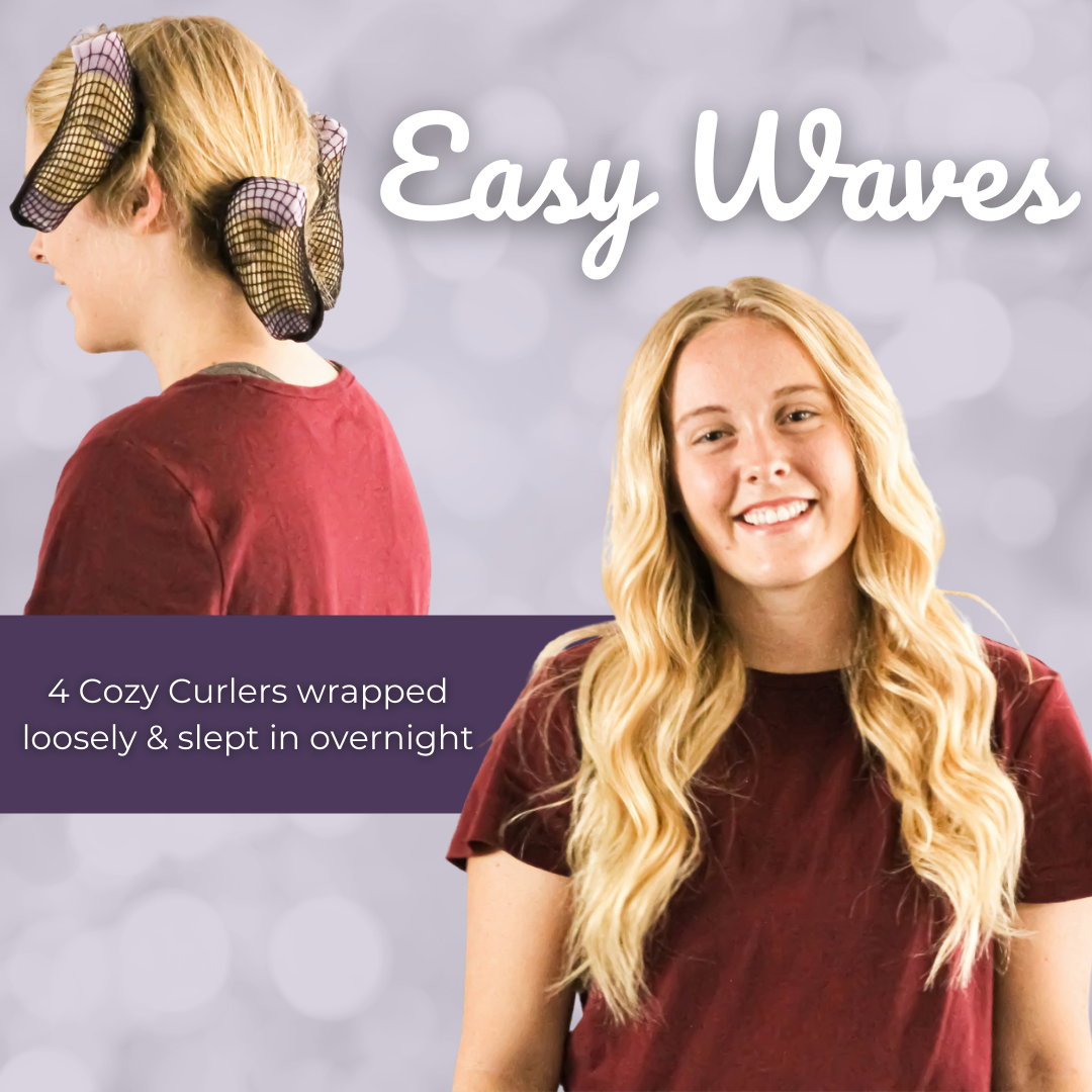 Easy, Heatless Waves using 4 Cozy Curlers wrapped loosely & slept in overnight on long hair.