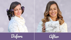 Cozy Curlers before and after on medium fine hair. Soft Heatless Curls. Best heatless curlers.