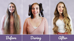 Cozy Curlers before and after on long hair. Heatless Curls. Overnight curls. Best Curlers.
